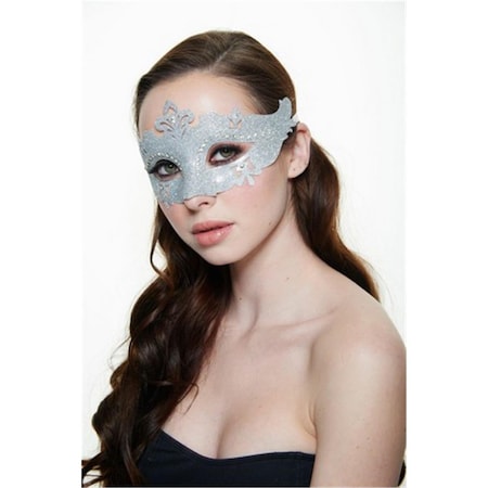 Perfectpretend Silver Plastic Masquerade Mask with Glitter  Clear Rhinestones PE368373